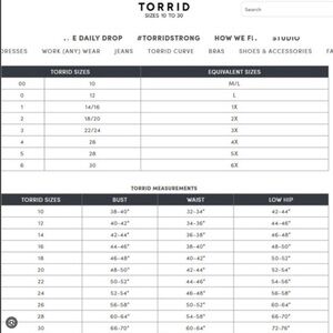 TORRID SIZING CHART